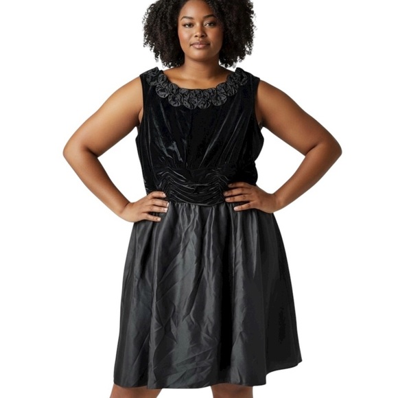 Jessica Howard Dresses & Skirts - Jessica Howard 24W Black Satin Velour Fit Flare Midi Dress Witchy Gothic Evening